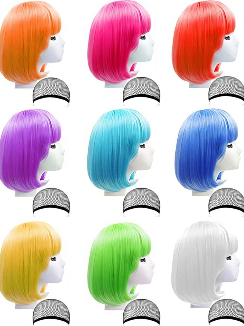 9 Pieces Short Bob Hair Wigs Candy Colored Costume Cosplay Wigs Daily Party